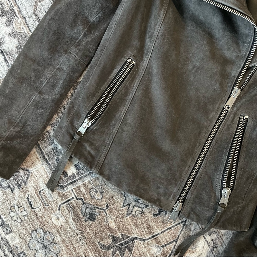 All saints Suede Ellis Leather Biker Jacket slate grey size 2 - Picture 8 of 11